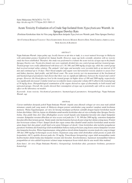 Acute Toxicity Evaluation of a Crude Sap Isolated from Nypa Fruticans Wurmb