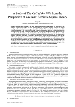 A Study of the Call of the Wild from the Perspective of Greimas' Semiotic Square Theory