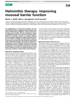 Helminthic Therapy: Improving Mucosal Barrier Function