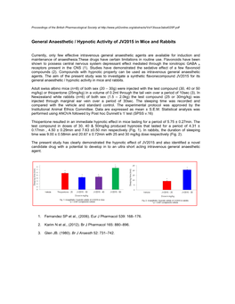 General Anaesthetic / Hypnotic Activity of JV2015 in Mice and Rabbits