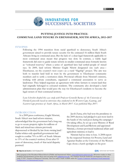 Communal Land Tenure in Ebenhaeser, South Africa, 2012–2017
