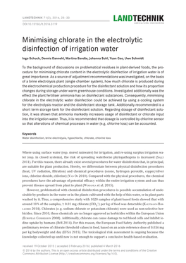 Minimising Chlorate in the Electrolytic Disinfection of Irrigation Water