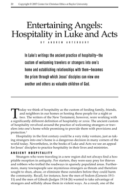 Entertaining Angels: Hospitality in Luke and Acts by Andrew Arter B U R Y