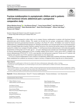 Fructose Malabsorption in Asymptomatic Children and in Patients with Functional Chronic Abdominal Pain: a Prospective Comparative Study