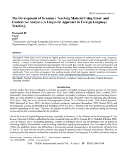 The Development of Grammar Teaching Material Using Error and Contrastive Analysis (A Linguistic Approach in Foreign Language Teaching)