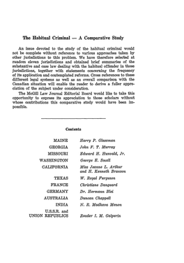 The Habitual Criminal - a Comparative Study