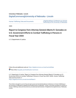 Report to Congress from Attorney General Alberto R. Gonzales on U.S