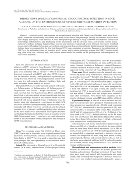 Infection in Mice: a Model of the Pathogenesis of Severe Orthomyxovirus Infection