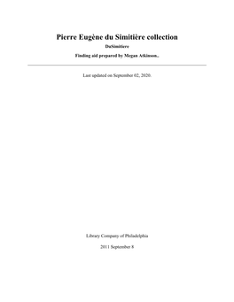 Pierre Eugène Du Simitière Collection Dusimitiere Finding Aid Prepared by Megan Atkinson