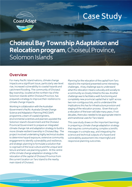 Choiseul Bay Township Adaptation and Relocation Program, Choiseul Province, Solomon Islands