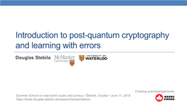 Introduction to Post-Quantum Cryptography and Learning with Errors