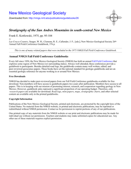 Stratigraphy of the San Andres Mountains in South-Central New Mexico Frank E