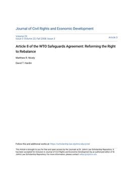 Article 8 of the WTO Safeguards Agreement: Reforming the Right to Rebalance