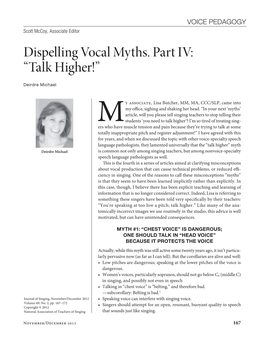 Dispelling Vocal Myths. Part IV: “Talk Higher!”