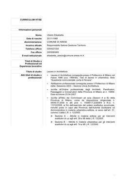 CURRICULUM VITAE Informazioni Personali Nome Ubezio Elisabetta