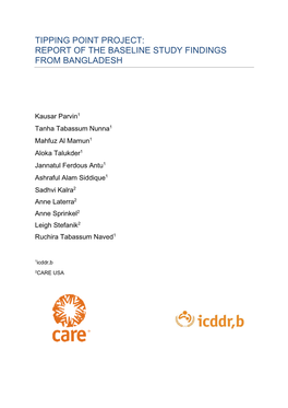 Tipping Point Project: Report of the Baseline Study Findings from Bangladesh