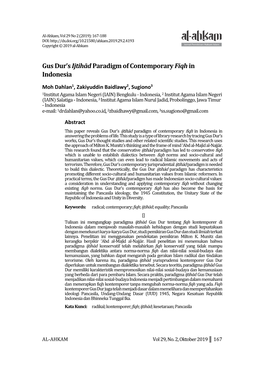 Gus Dur's Ijtihādparadigm of Contemporary Fiqhin Indonesia