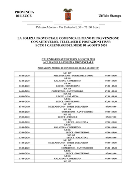 Calendario Autovelox E Telelaser Di Agosto 2020-2