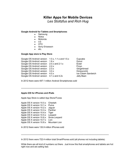 Killer Apps for Mobile Devices Les Stoltzfus and Rich Hug