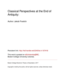 Classical Perspectives at the End of Antiquity