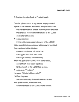 1-11 a Reading from the Book of Prophet Isaiah Comfort, Give