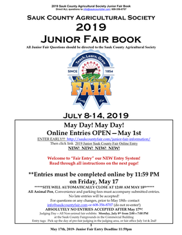 Junior Fair Book Index Department Page Department Page General Information 1-7 Dept