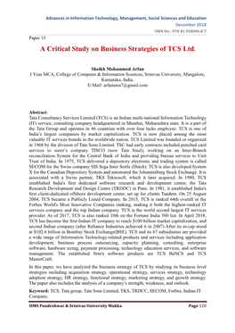 A Critical Study on Business Strategies of TCS Ltd