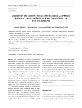 Distribution of Zooxanthellate Zoanthid Species (Zoantharia: Anthozoa: Hexacorallia) in Southern Japan Limited by Cold Temperatures