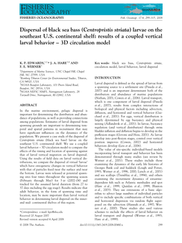 Dispersal of Black Sea Bass (Centropristis Striata) Larvae on the Southeast U.S