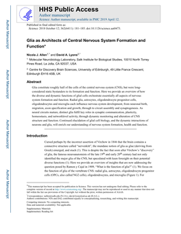 Glia As Architects of Central Nervous System Formation and Function*