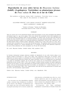 Depredación De Aves Sobre Larvas De Rhyacionia Buoliana (Schiff.) (Lepidoptera: Tortricidae) En Plantaciones Jóvenes De Pinus Radiata D