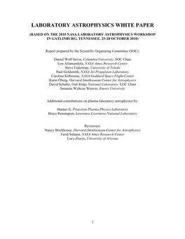 Laboratory Astrophysics White Paper