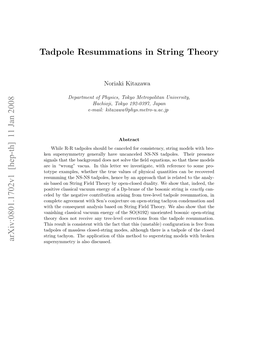 Tadpole Resummations in String Theory Arxiv:0801.1702V1 [Hep-Th
