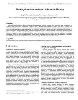 The Cognitive Neuroscience of Semantic Memory