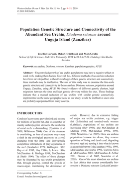 Population Genetic Structure and Connectivity of the Abundant Sea Urchin, Diadema Setosum Around Unguja Island (Zanzibar)