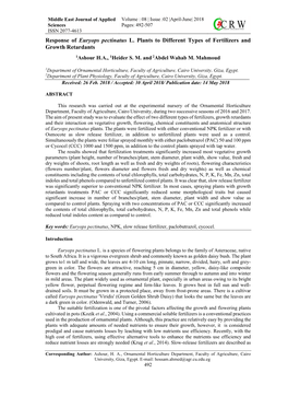 Response of Euryops Pectinatus L. Plants to Different Types of Fertilizers and Growth Retardants