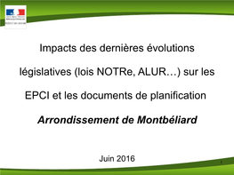(Lois Notre, ALUR…) Sur Les EPCI Et Les Documents De Planification