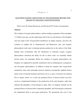 Electron Donor Limitation of the Biosphere Before the Origin of Oxygenic Photosynthesis