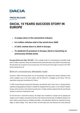 Dacia, 15 Years Success Story in Europe
