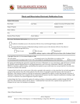 Thesis and Dissertation Electronic Publication Form