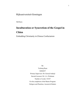 Inculturation Or Syncretism of the Gospel in China Embedding Christianity in Chinese Confucianism