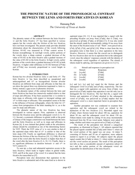 The Phonetic Nature of the Phonological Contrast Between the Lenis and Fortis Fricatives in Korean