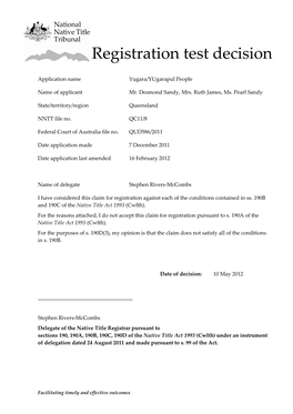 Registration Test Decision