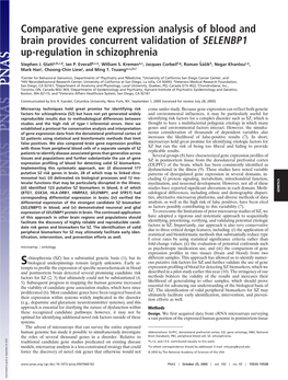 Comparative Gene Expression Analysis of Blood and Brain Provides Concurrent Validation of SELENBP1 Up-Regulation in Schizophrenia