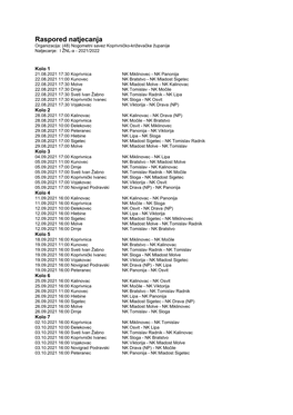 Raspored Natjecanja Organizacija: (48) Nogometni Savez Koprivničko-Križevačke Županije Natjecanje: I ŽNL-A - 2021/2022