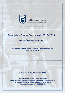 Relatório E Contas Exercício De 2018/2019 Relatório De Gestão