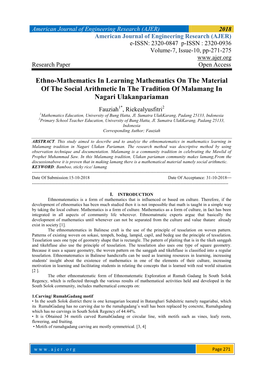 Ethno-Mathematics in Learning Mathematics on the Material of the Social Arithmetic in the Tradition of Malamang in Nagari Ulakanpariaman