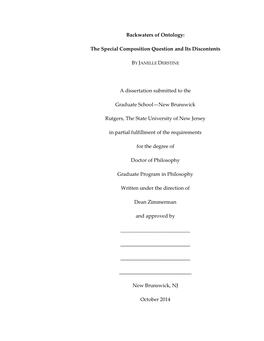 Backwaters of Ontology: the Special Composition Question and Its
