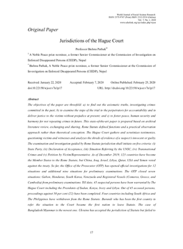 Original Paper Jurisdictions of the Hague Court