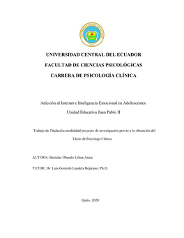 Universidad Central Del Ecuador Facultad De Ciencias Psicológicas Carrera De Psicología Clínica Declaratoria De Confidencialidad